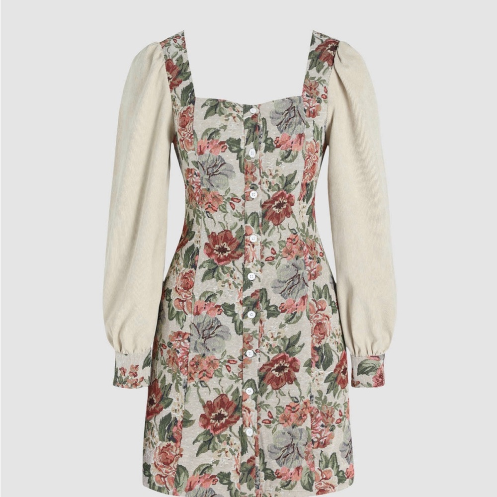 Cider Retro Floral Corduroy Patchy Mini Dress